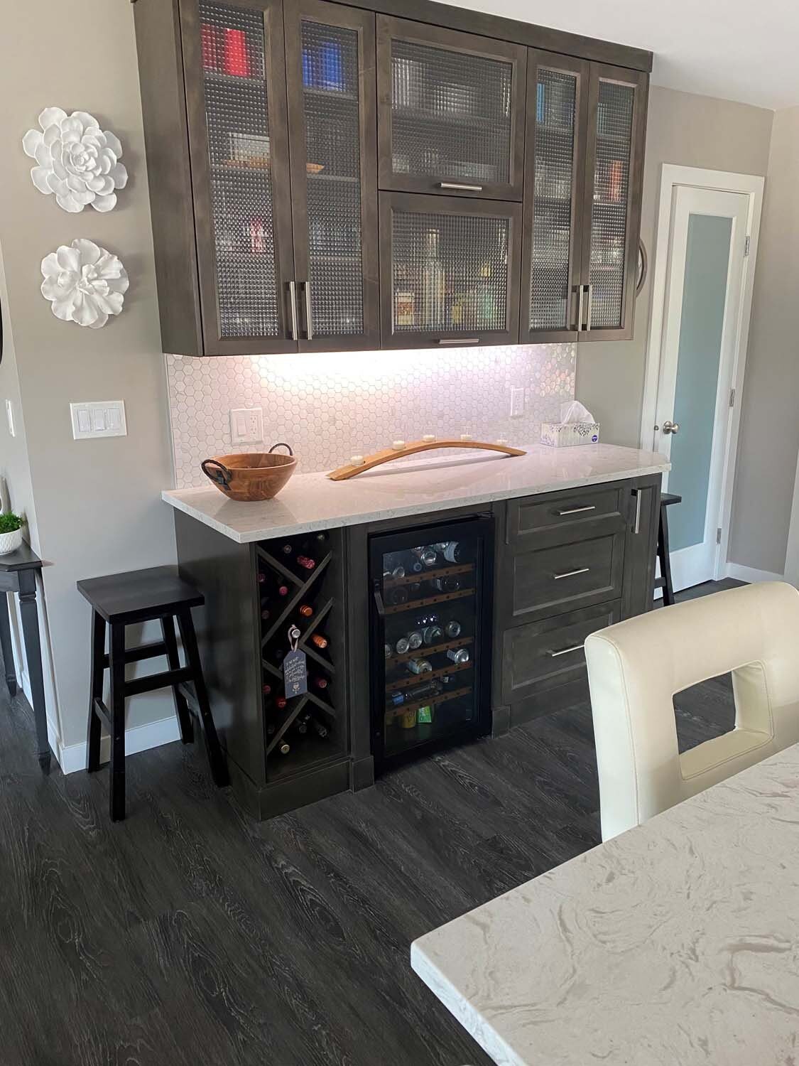 Custom bar by fireplace