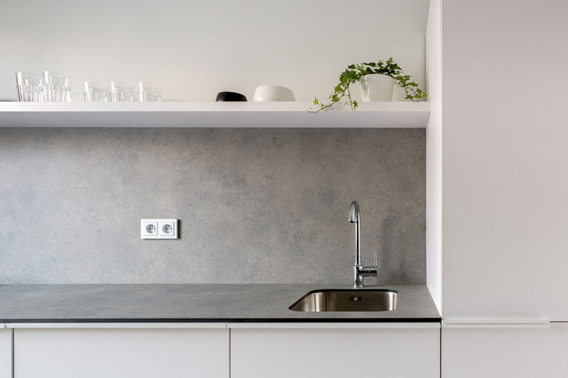 Matte slate counter with a honed grey surface