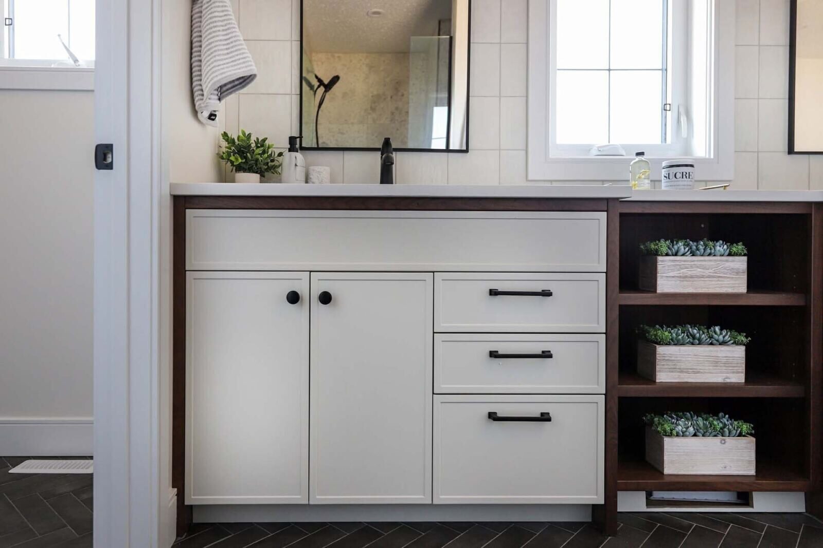 Vanity with undermount sink and matte black fixtures