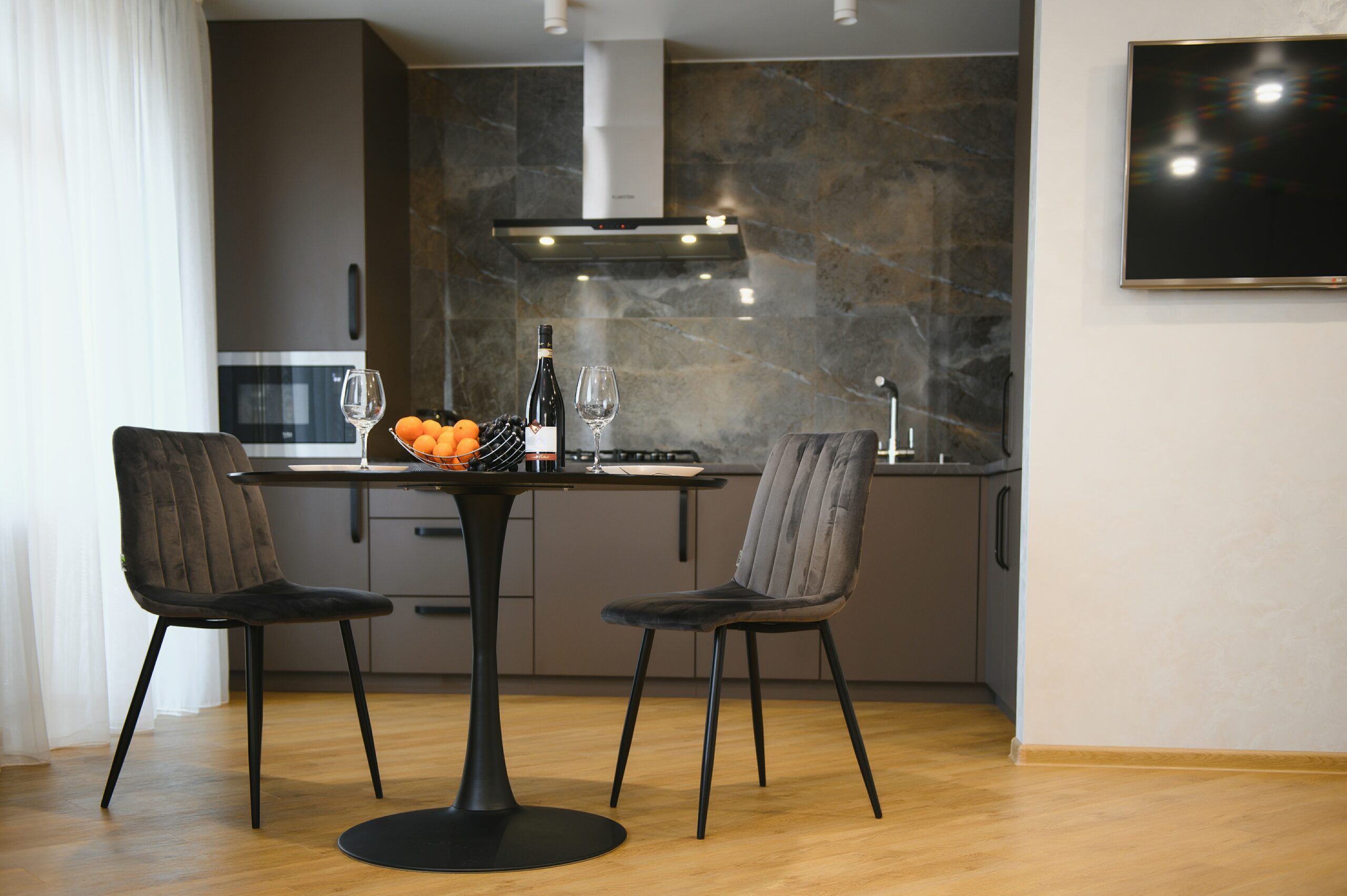 Detailed custom kitchen millwork with floating shelves